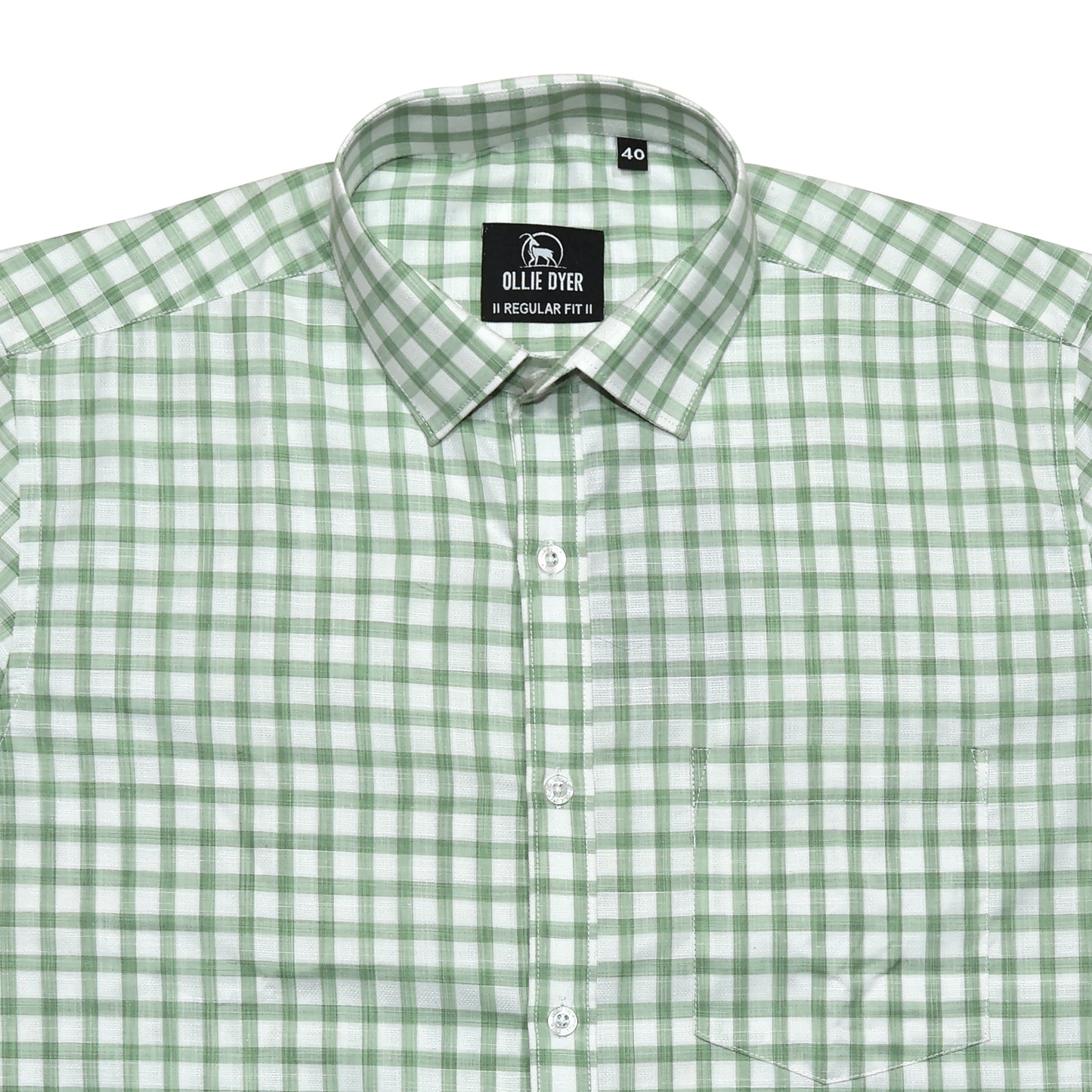 Ollie Dyer Green Checks Regular Fit Shirt