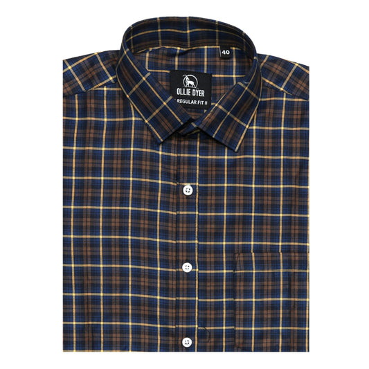 Ollie Dyer Brown Checks Regular Fit Shirt