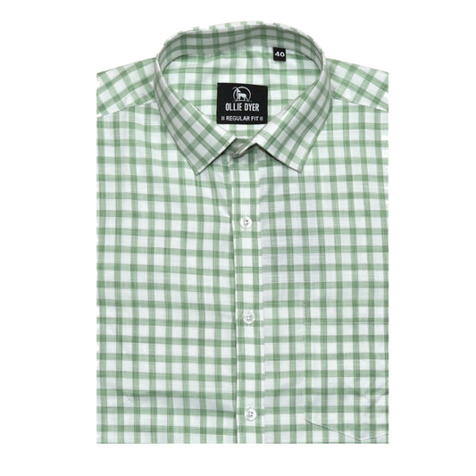 Ollie Dyer Green Checks Regular Fit Shirt