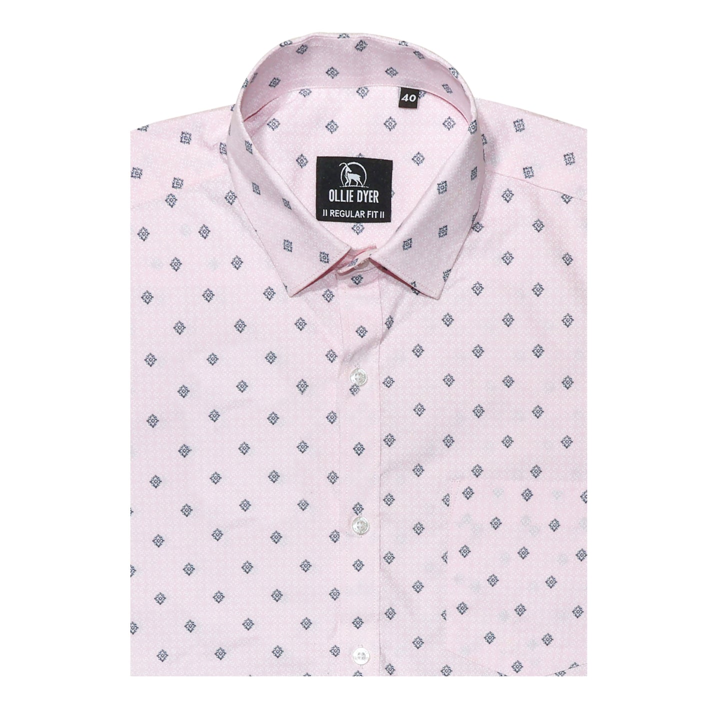 Ollie Dyer Printed Light Pink Regular Fit Shirt