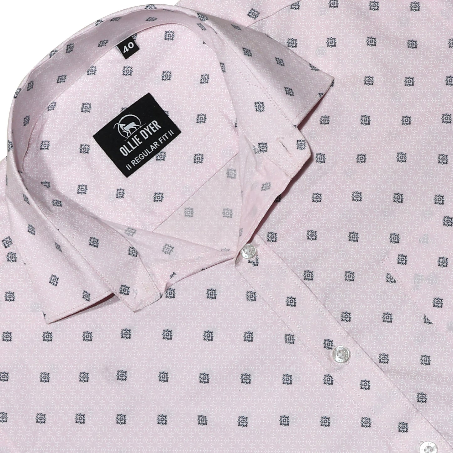 Ollie Dyer Printed Light Pink Regular Fit Shirt