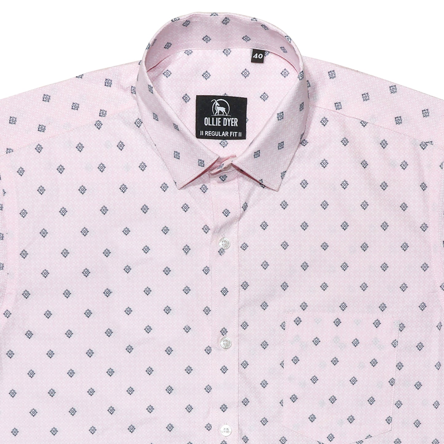 Ollie Dyer Printed Light Pink Regular Fit Shirt